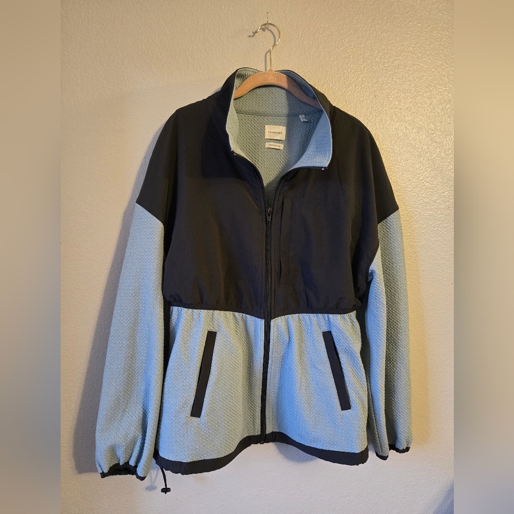 7 Diamonds Black and Light Blue Zip-Up Jacket, Modern Althetic Streetwear